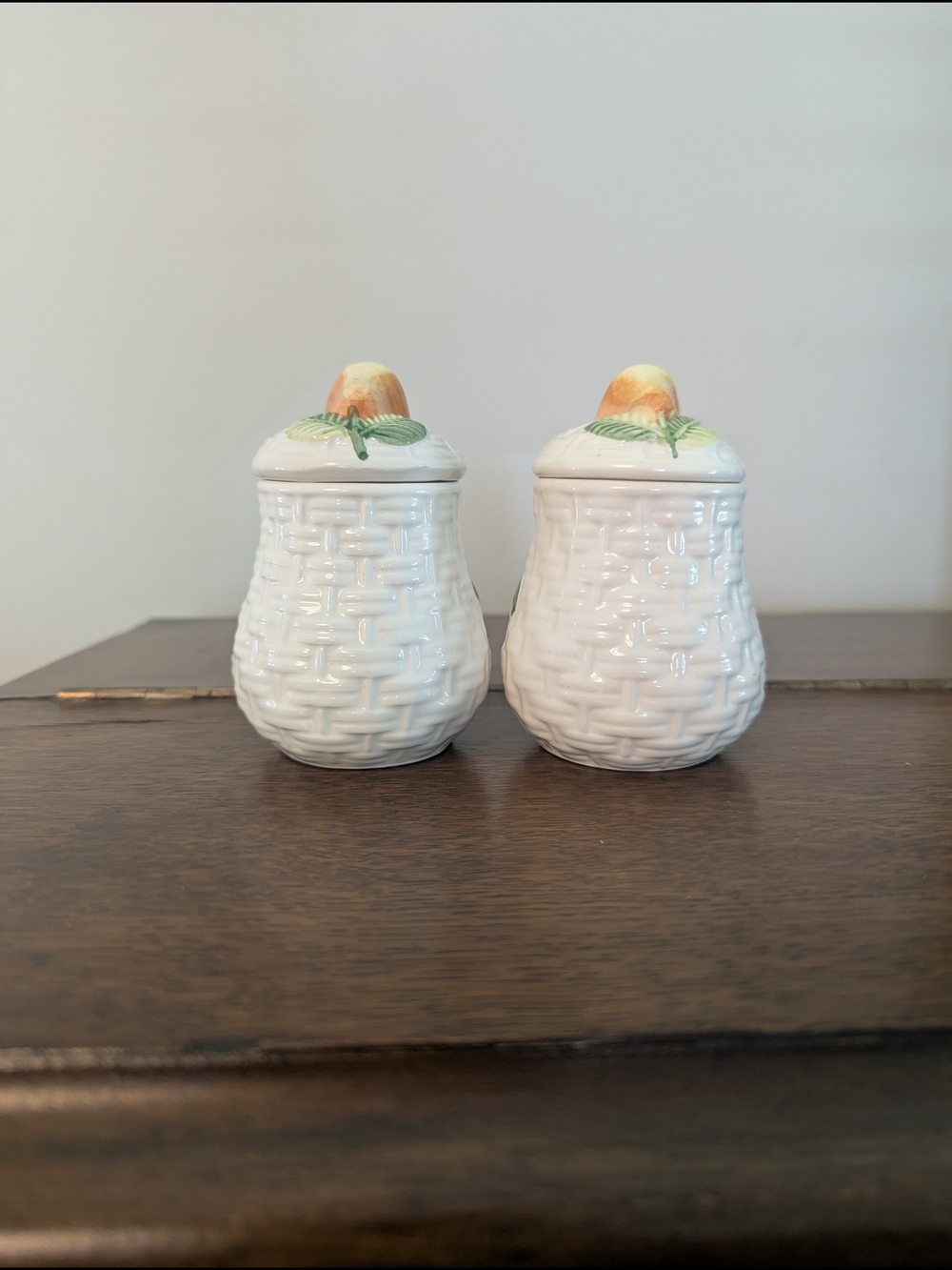 Majolica Condiment Jars - Set of 2 A. Santos Portugal Hand Painted